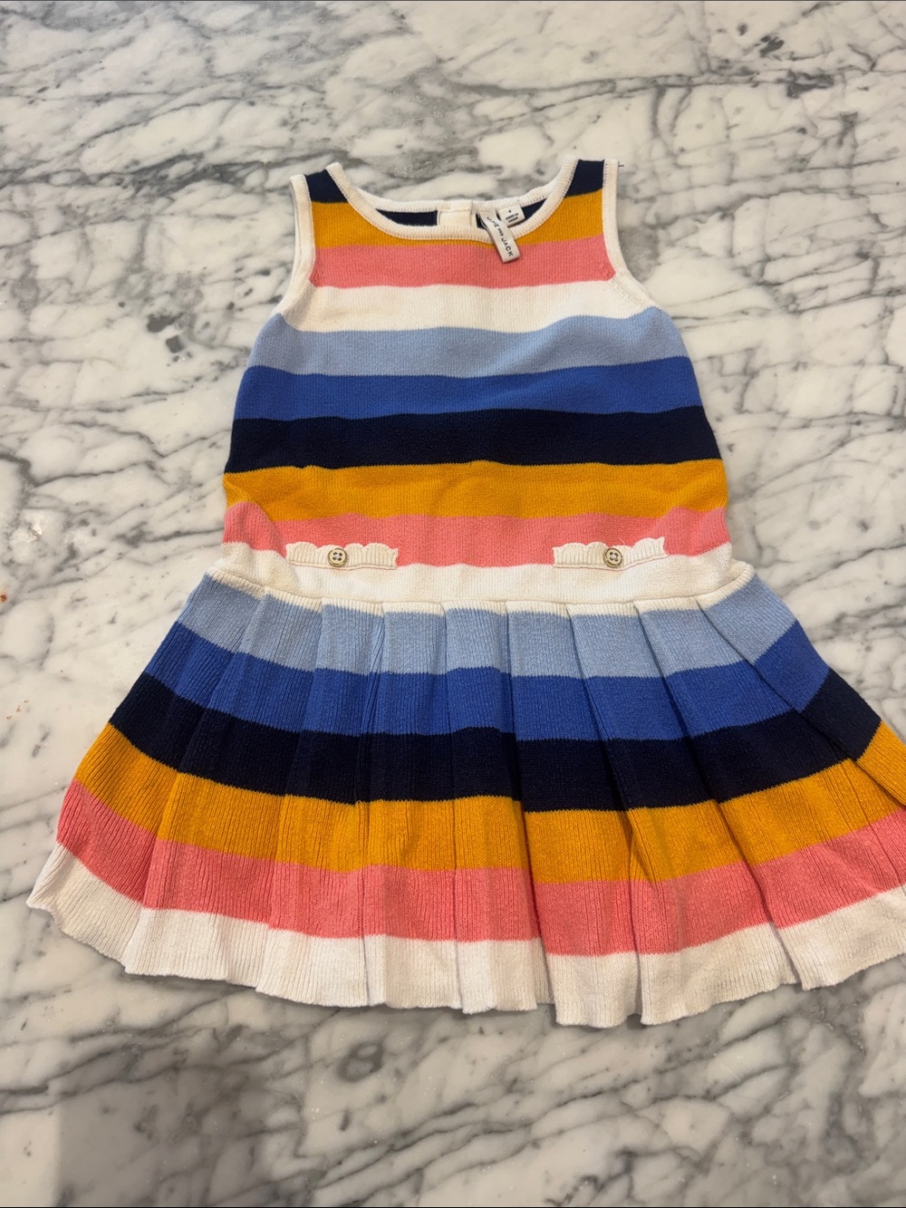 Janie and Jack Striped Knit Sleeveless Dress in Pink, Blue, Navy & Mustard